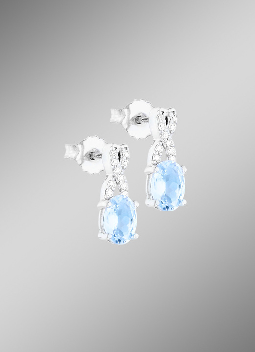 - Prachtvolle Ohrstecker mit Diamanten und Aquamarin, in Farbe