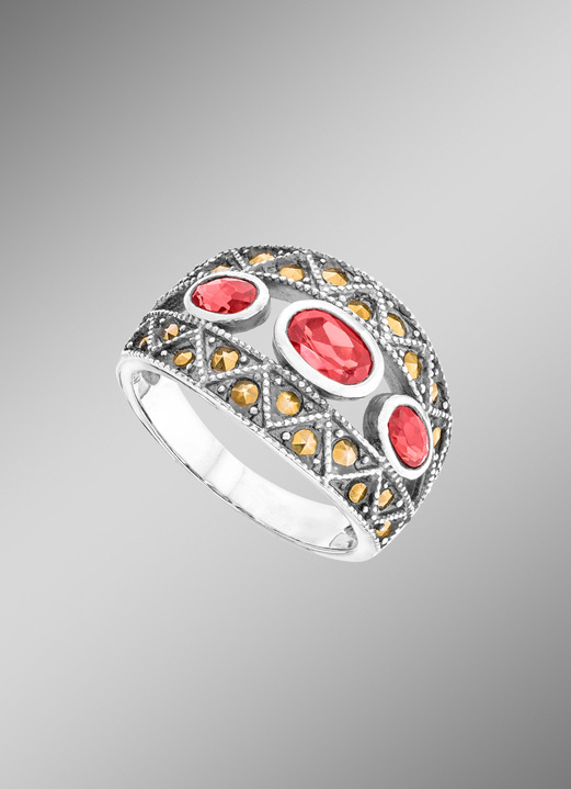 Ringe - Damenring mit echt Granat und echt Markasit, in Größe 160 bis 220, in Farbe