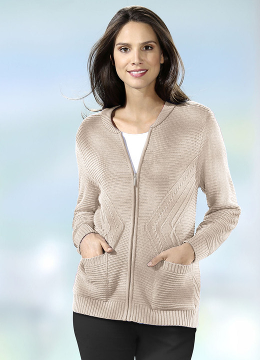 Strickjacken - Strickjacke mit Strukturakzenten, in Größe 038 bis 052, in Farbe BEIGE Ansicht 1