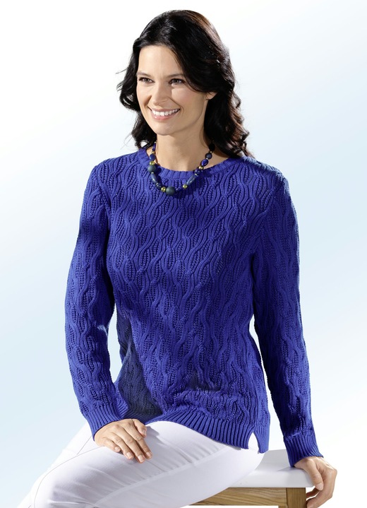 Langarm - Pullover mit Strukturdessin, in Größe 036 bis 050, in Farbe ROYALBLAU Ansicht 1