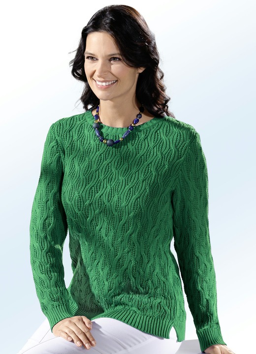 Langarm - Pullover mit Strukturdessin, in Größe 036 bis 050, in Farbe GRÜN Ansicht 1
