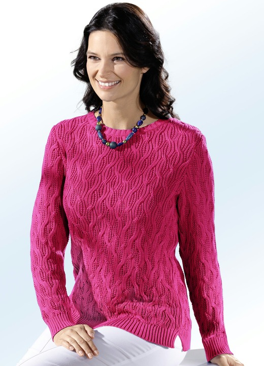 Langarm - Pullover mit Strukturdessin, in Größe 036 bis 050, in Farbe HIMBEERE Ansicht 1