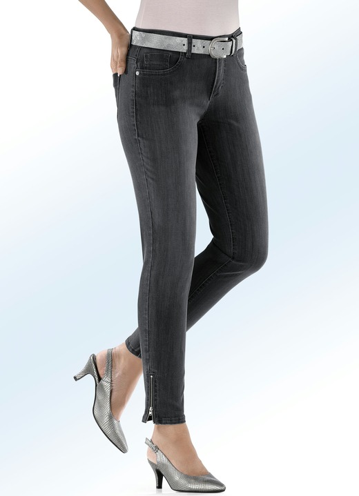 Hosen mit Knopf- und Reißverschluss - Magic-Jeans mit modischen Reißverschlüssen an den Beinabschlüssen, in Größe 017 bis 050, in Farbe ANTHRAZIT Ansicht 1