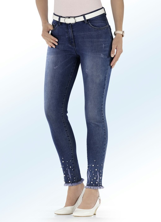 Hosen - Jeans mit Fransensaum und tollen Zierperlen, in Größe 017 bis 050, in Farbe JEANSBLAU Ansicht 1
