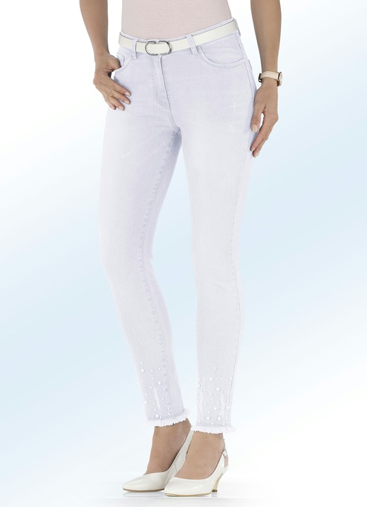 Hosen - Jeans mit Fransensaum und tollen Zierperlen, in Größe 017 bis 046, in Farbe WEISS Ansicht 1