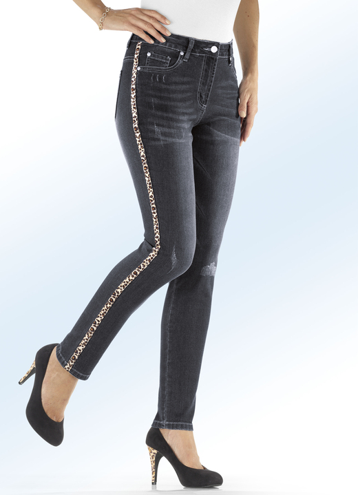 Hosen - Jeans mit angesagtem Zierband, in Größe 017 bis 050, in Farbe ANTHRAZIT Ansicht 1