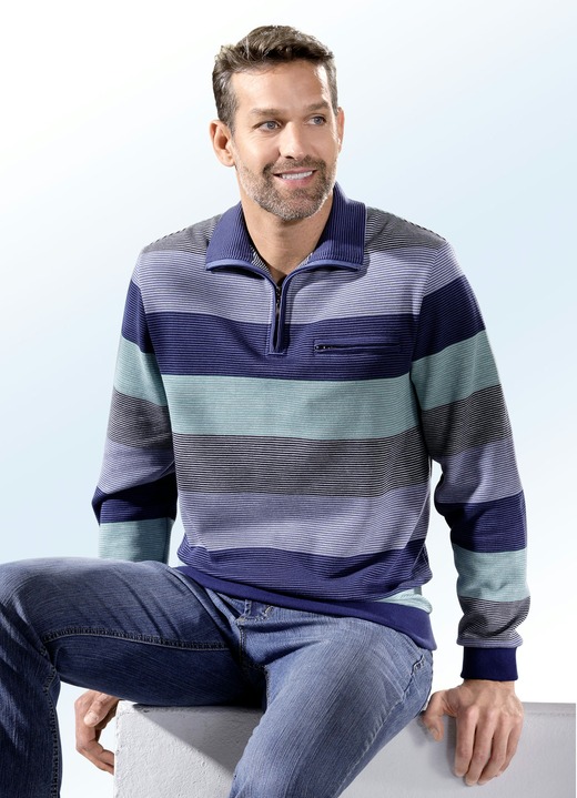 Sweatshirts - Troyer mit kurzem Reißverschluss, in Größe 046 bis 062, in Farbe MARINE-MINT-HELLBLAU-WEISS