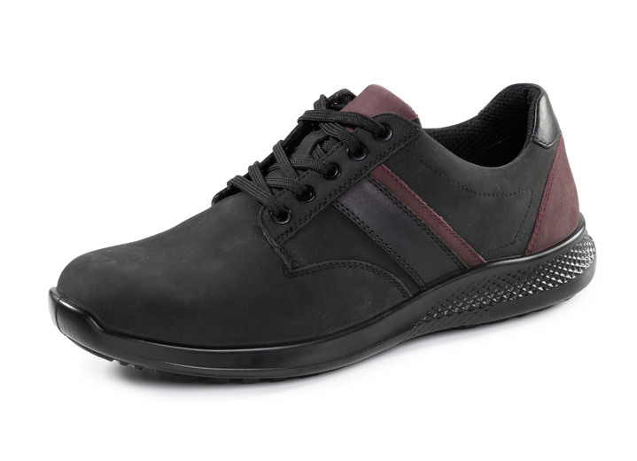 Slipper & Schnürschuhe - Schnürschuh aus Rind-Nubukleder mit Nappaleder-Besätzen, in Größe 040 bis 047, in Farbe SCHWARZ-BORDEAUX Ansicht 1