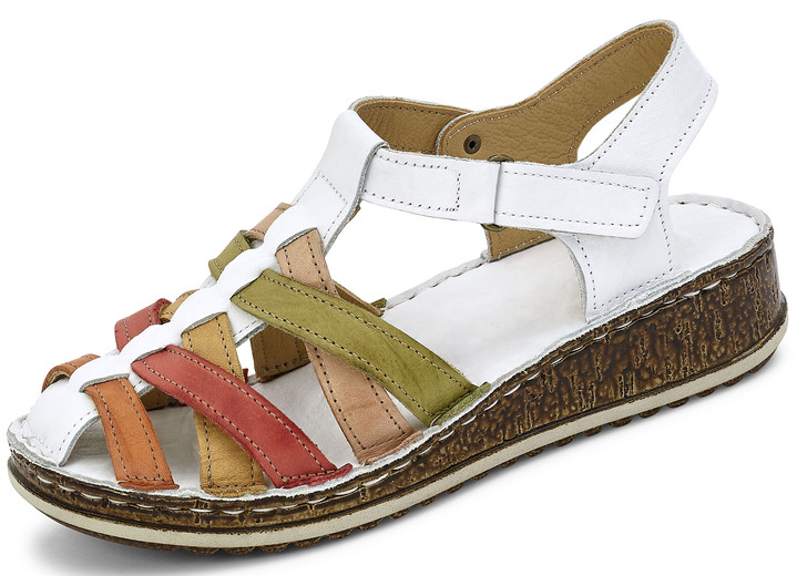 Sandaletten & Pantoletten - Gemini Riemchen-Sandalette mit dezenter Knitter-Struktur, in Größe 036 bis 042, in Farbe WEISS-BUNT