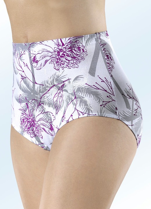 Tagwäsche - Viererpack Slips mit Floraldruck, in Größe 040 bis 054, in Farbe WEISS-GRAU-BUNT Ansicht 1