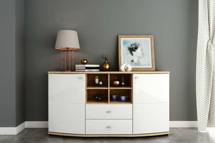 - Modernes Sideboard, in Farbe WEISS-EICHE