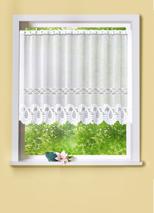 Kurzgardinen - Kleinfenster-Store mit Stangendurchzug, in Größe 120 (80x100 cm) bis 125 (100x150 cm), in Farbe WEISS Ansicht 1