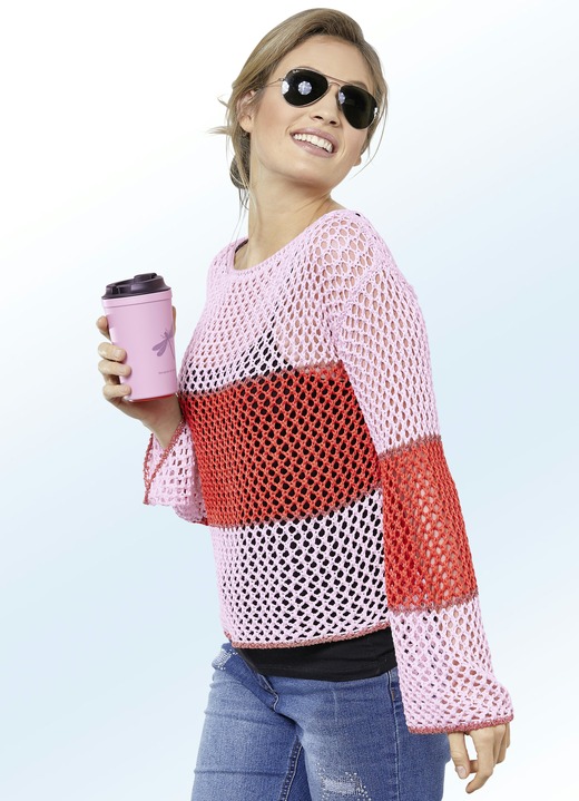 - Pullover mit dezenten Glitzerstreifen, in Größe L (44/46) bis XL (48/50), in Farbe ROSÉ-KORALLE