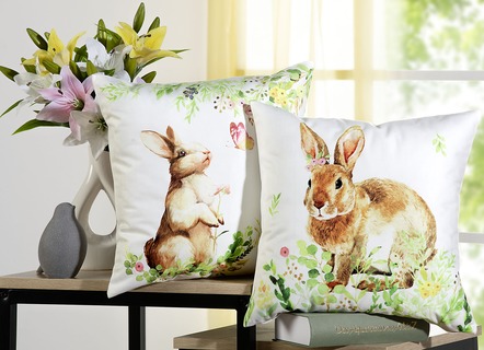 Kissenbezüge mit Hasen-Motiv, 2er-Set