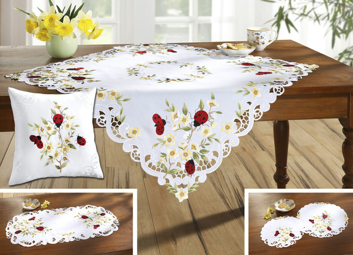 - Tisch- und Raumdekoration mit niedlichen Marienkäfern, in Größe 101 (Läufer oval, 40/ 85 cm) bis 404 (Kissenbezug, 40/ 40 cm), in Farbe CREME