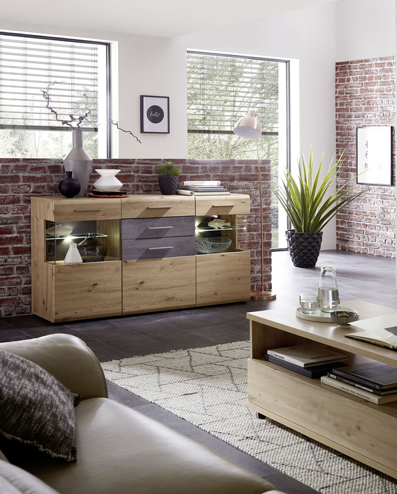 - Sideboard mit LED-Beleuchtung, in Farbe EICHE-BETON