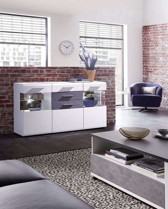 - Sideboard mit LED-Beleuchtung, in Farbe WEISS-BETON