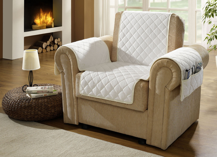 Sessel- & Sofaüberwürfe - Sessel-,Couch- und Armlehnenschoner aus Schafschurwolle, in Farbe CREME, in Ausführung Kombinierter Sessel- und Armlehnenschoner Ansicht 1