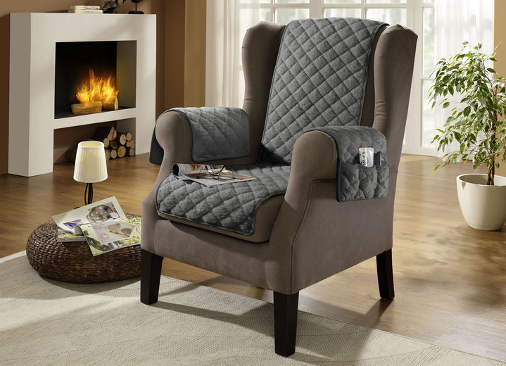 Sessel- & Sofaüberwürfe - Sessel-,Couch- und Armlehnenschoner aus Schafschurwolle, in Farbe ANTHRAZIT, in Ausführung Sesselschoner Ansicht 1