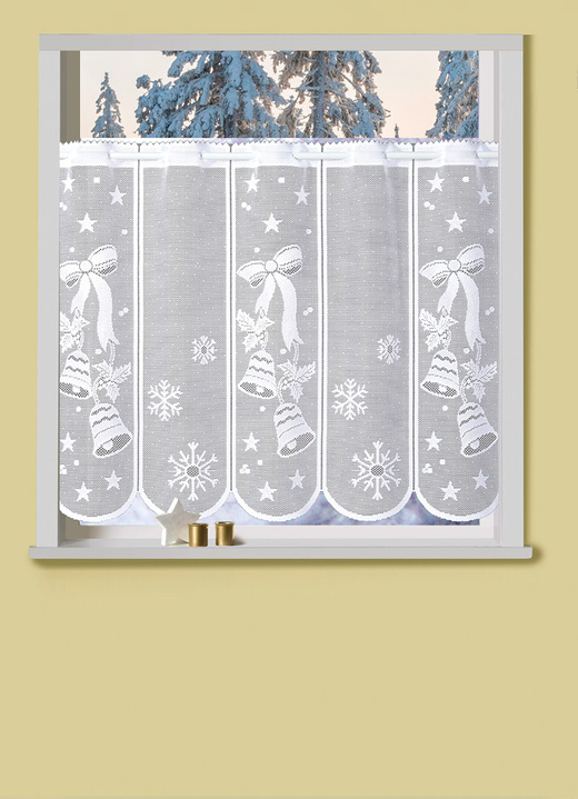 Kurzgardinen - Kurzstore Glöckchen mit Stangendurchzug, in Größe 788 (H45xB105 cm) bis 862 (H60xB150 cm), in Farbe WEISS Ansicht 1