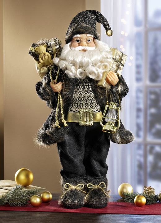 - Weihnachtsmann mit Geschenkesack und Laterne, in Farbe SCHWARZ-GOLD