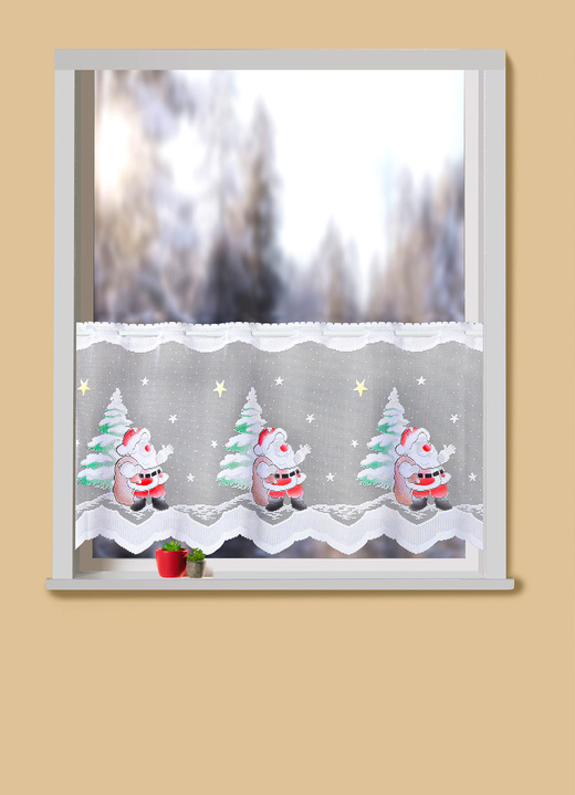 Kurzgardinen - Weihnachtlicher Kurzstore, in Größe 784 (H45xB 89 cm) bis 862 (H60xB148 cm), in Farbe WEISS-BUNT Ansicht 1