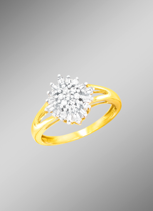 - Wundervoller Damenring mit echten Brillanten und Diamanten, in Farbe GOLD