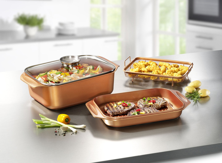Bräter & Auflaufformen - Livington Copperline WonderCooker inkl. Glasdeckel und Gittereinsatz, in Farbe BRAUN-KUPFER, in Ausführung Bräter Ansicht 1