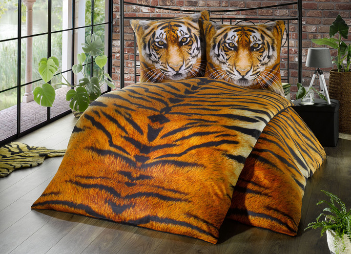 - Bettwäsche-Garnitur mit detailgetreuen Motiv, in Farbe TERRA, in Ausführung Tiger