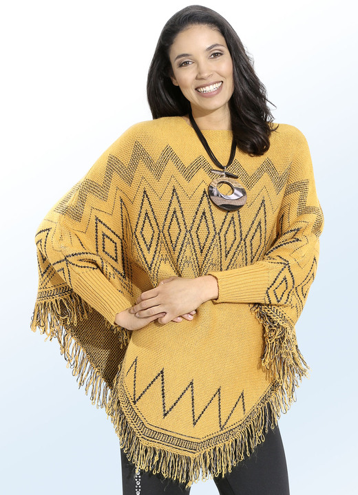 - Poncho-Pullover mit Glitzerakzenten, in Größe L(44/46) bis XS(32/34), in Farbe SAFRAN-SCHWARZ
