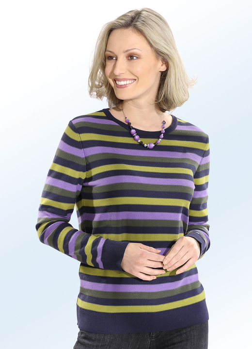 Langarm - Pullover in Ringeldessin, in Größe 036 bis 050, in Farbe MARINE-KIWI-MULTICOLOR Ansicht 1