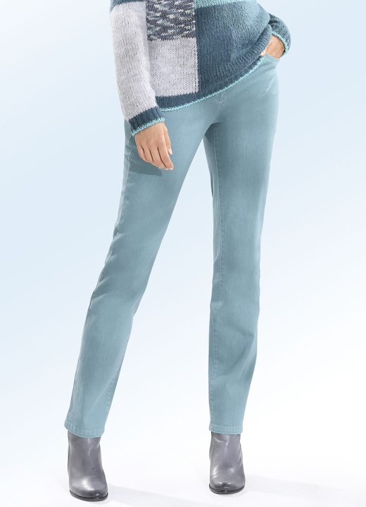Hosen mit Knopf- und Reißverschluss - Superbequeme Jeans in 5-Pocket-Form, in Größe 018 bis 052, in Farbe HELLPETROL Ansicht 1
