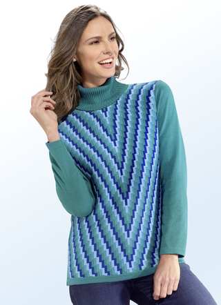 Pullover in 2 Farben mit Jacquard-Dessin im Vorderteil