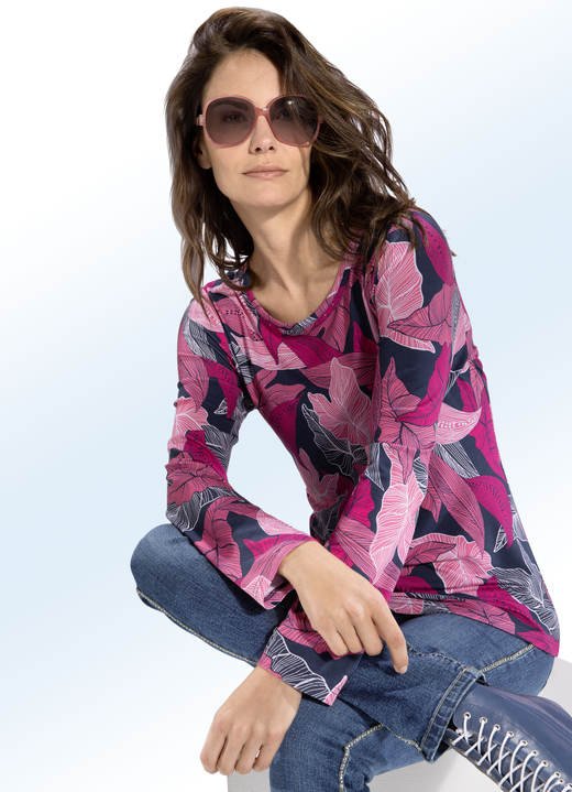 Shirts - Shirt mit schöner Strasszier, in Größe 036 bis 052, in Farbe PINK-MARINE-BUNT