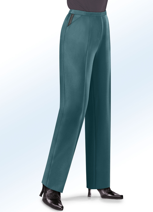Hosen - Hose mit leicht ausgestellter Fußweite, in Größe 018 bis 058, in Farbe HELLPETROL Ansicht 1