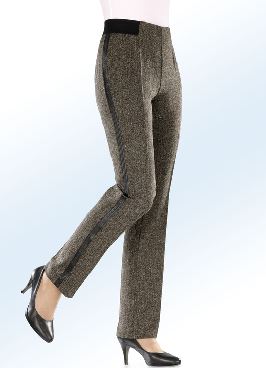 Hosen - Edle Tweed-Hose mit Zierband mit Nappaleder-Imitat, in Größe 018 bis 245, in Farbe MOKKA Ansicht 1