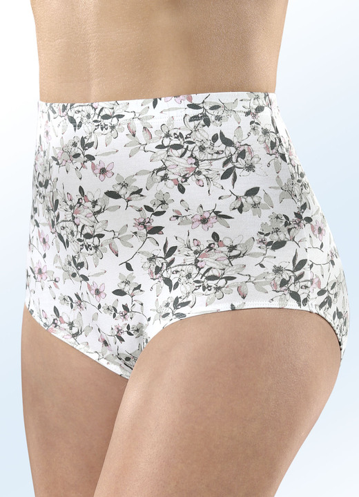 - Viererpack Slips mit Floraldessin, in Größe 042 bis 054, in Farbe ECRU-OLIV-ROSÉ Ansicht 1