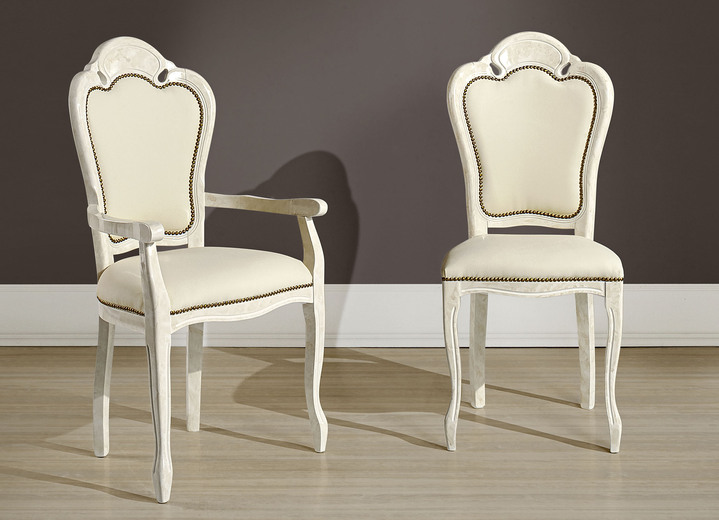 Stühle & Sitzbänke - Stühle mit geschwungener Lehne und Kunstlederbezug, in Farbe CREME-CREME, in Ausführung Armlehnenstuhl