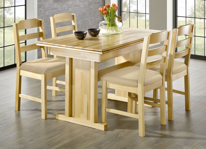 - Esszimmermöbel - Tisch und Stühle aus Massivholz, in Farbe BEIGE-BUCHE, in Ausführung Essgruppe, 5-teilig Ansicht 1