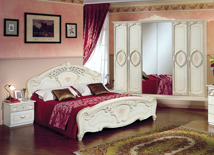 - Schlafzimmer-Set, 4-teilig, mit Hochglanz-Oberfläche und Reliefzier, in Farbe BEIGE, in Ausführung mit 6-türigem Kleiderschrank