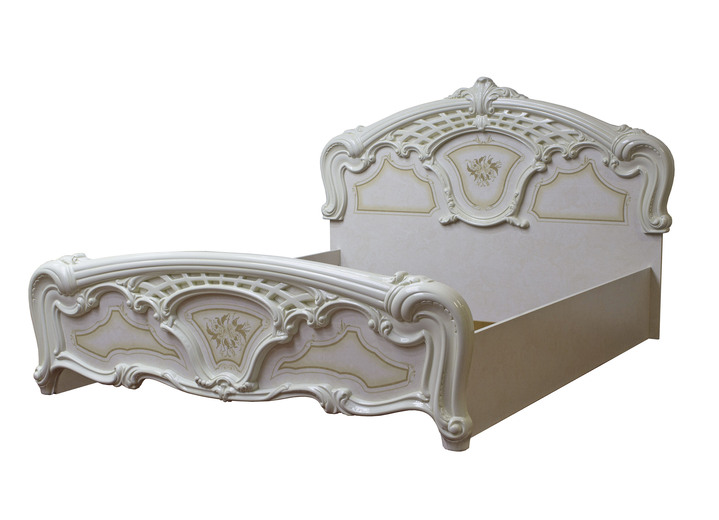 - Schlafzimmermöbel mit Hochglanz-Oberfläche und aufwendiger Reliefzier, in Farbe BEIGE, in Ausführung Bettanlage mit 2 Nachttischen Ansicht 1