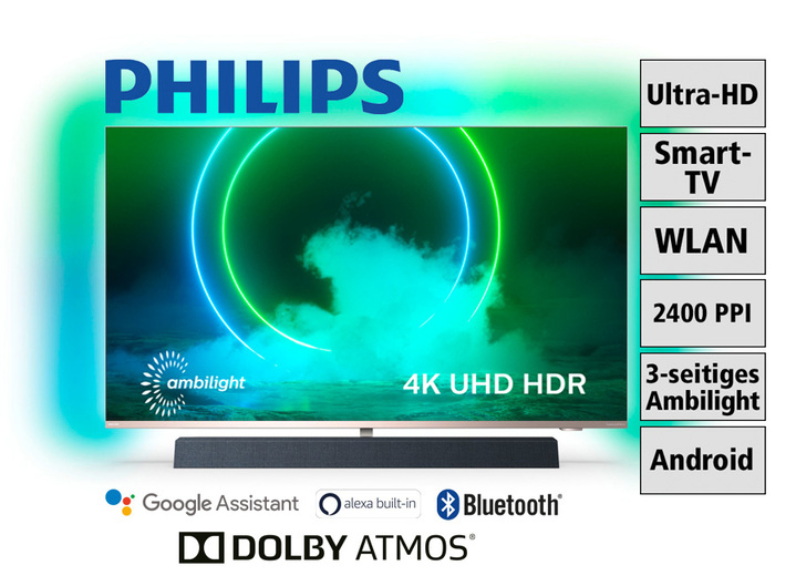 - Philips 4K-Ultra-HD-Ambilight-LED-Fernseher mit integriertem Soundsystem, in Farbe SILBER Ansicht 1