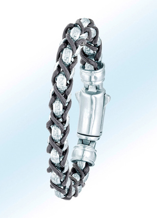 Geflochtenes Leder-Armband mit Elementen aus Stahl