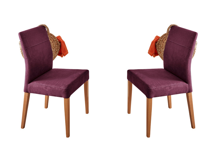 - Stühle, 2er-Set, aus massivem, naturbelassenem Eichenholz, in Farbe EICHE-BORDEAUX