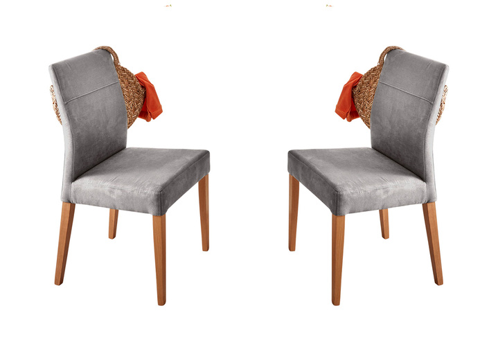 - Stühle, 2er-Set, aus massivem, naturbelassenem Eichenholz, in Farbe EICHE-GRAU