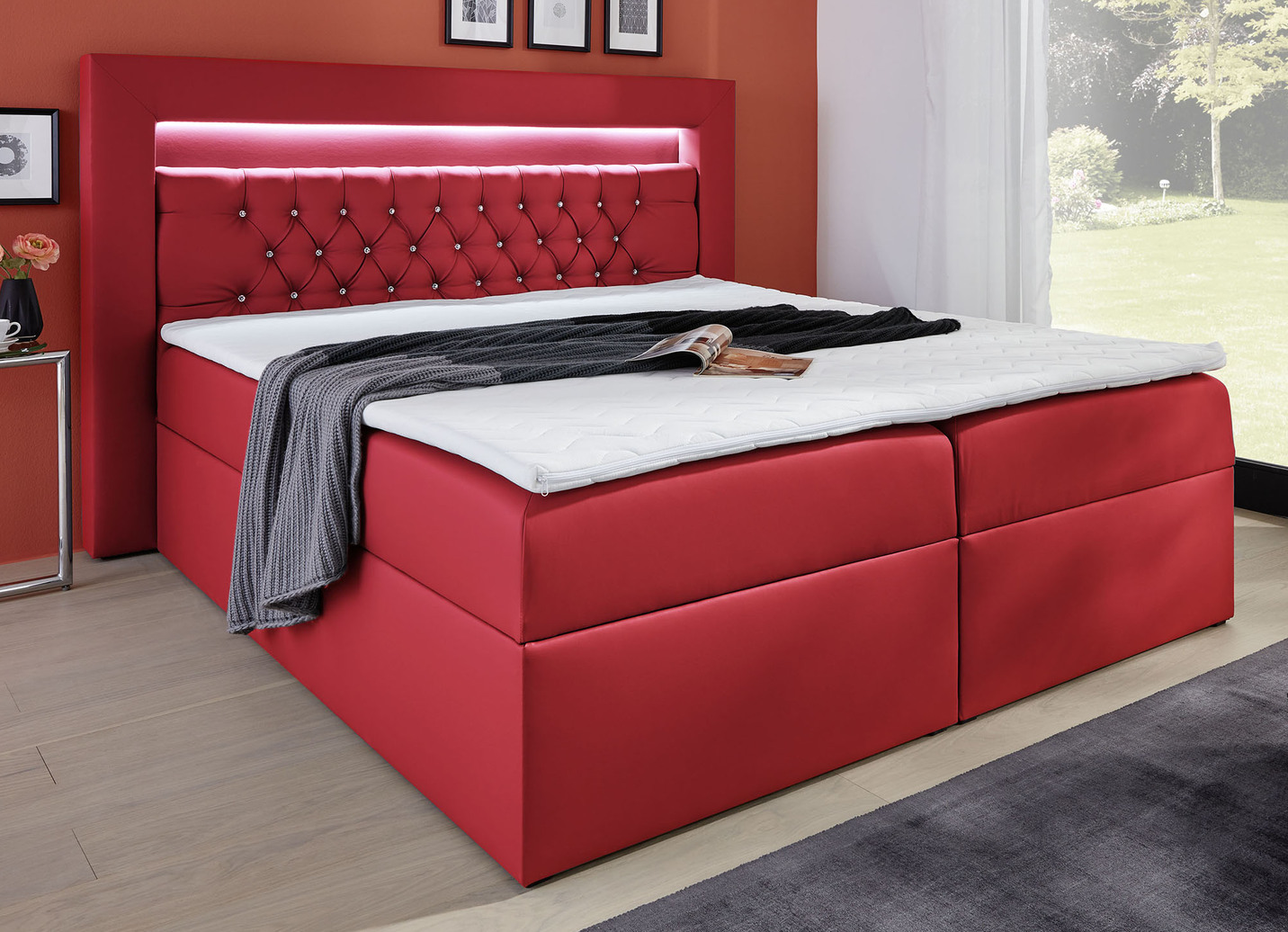 Boxspringbett 140x200 Mit Bettkasten Und Led Boxspringbett mit LED-Beleuchtung, Bettkasten und Topper - | BADER