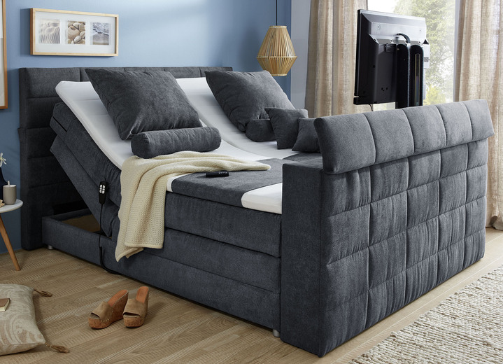 Boxspringbetten - Boxspringbett mit elektrisch versenkbarer TV-Halterung, in Farbe ANTHRAZIT, in Ausführung mit Motor Ansicht 1