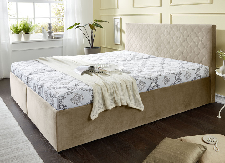 - Festpolsterbett mit Bettkasten, in Farbe CREME