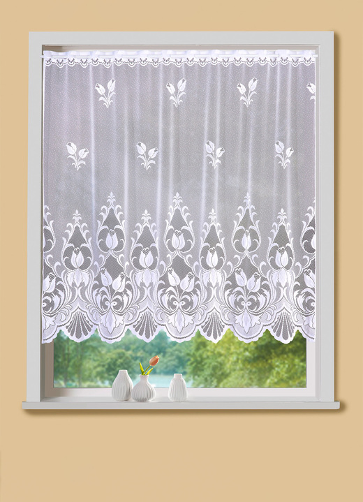 Klassisch - Kleinfenster-Store mit Stangendurchzug, in Größe 120 (H80xB100 cm) bis 125 (H100xB150 cm), in Farbe WEISS Ansicht 1