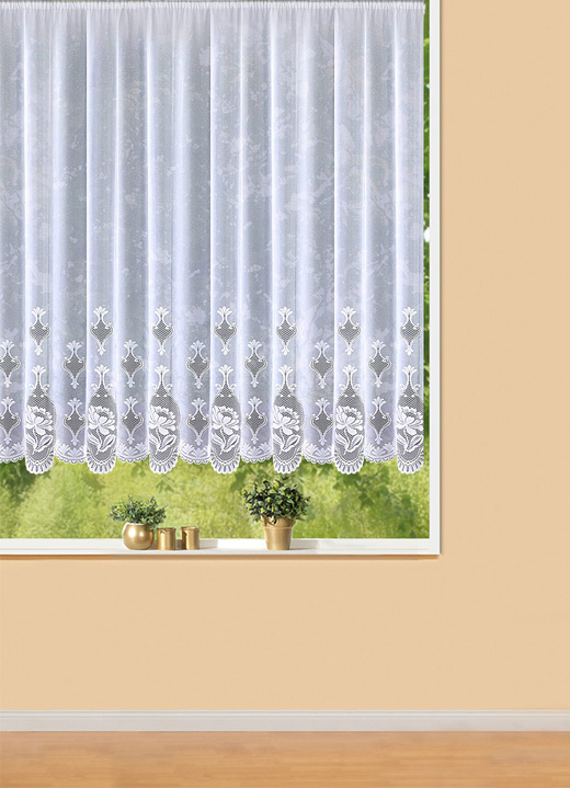 - Luftig-leichter Blumenfenster-Store, in Größe 140 (H120xB300 cm) bis 179 (H175xB450 cm), in Farbe WEISS Ansicht 1